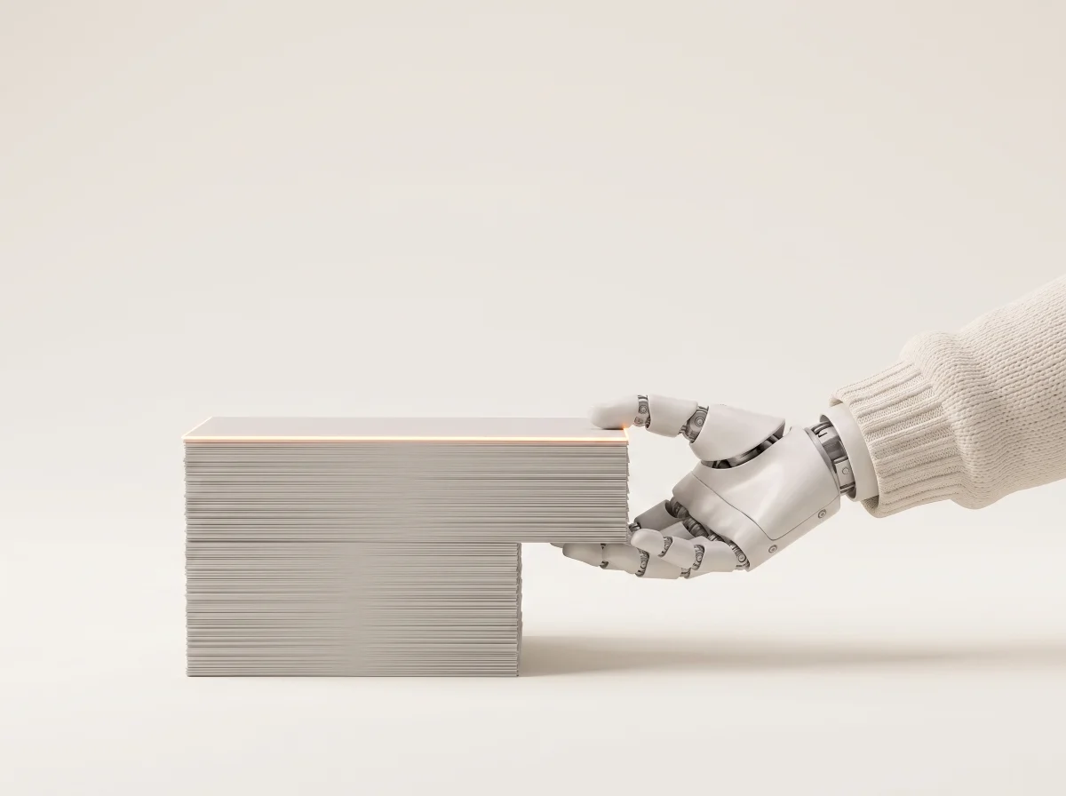 Roboterhand hebt einen ganzen Stapel Aufgaben an